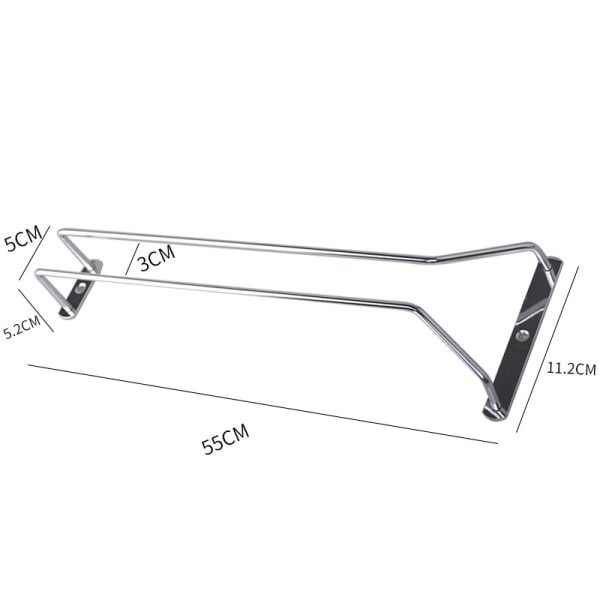55 cm Rustfrit Stål Glasophæng Under Skab Hylde Vinglasophæng Opbevaring Hængeskinne til Bar eller Køkken (Sølv)
