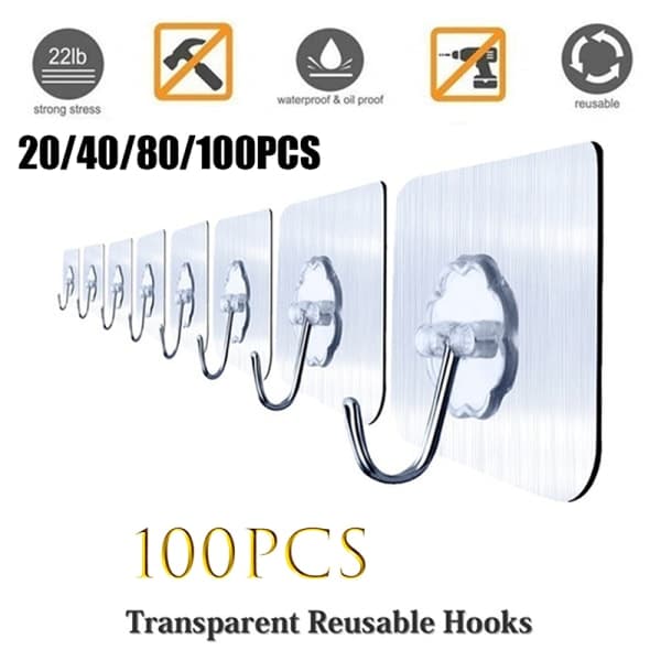 IC Transparenta Sömlösa Krokar Metall Väggkrokar För Hem Heavy Self 40PCS