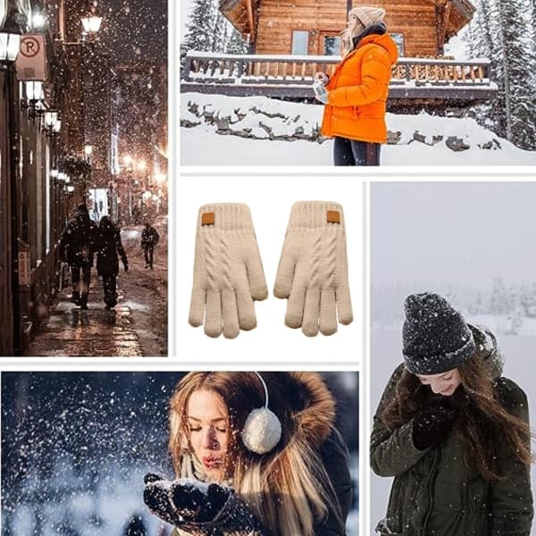 IC Dam Vinter Touchscreen Magiske Handsker Dame Tykke Varme Beige