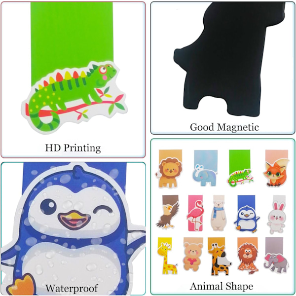 Magneettiset kirjanmerkit Värikkäät, 14 kpl Magneettiset kirjanmerkit, Kirjanmerkit, Magneettiset sivuklipsit, Sivumerkit, Kirjanmerkit, Lapset, Z Eläimet Z animals