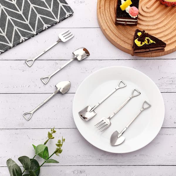 9-dele sølv dessertbestiksæt - rustfrit stål - 3 spatler/3 spidse skeer/3 skeer