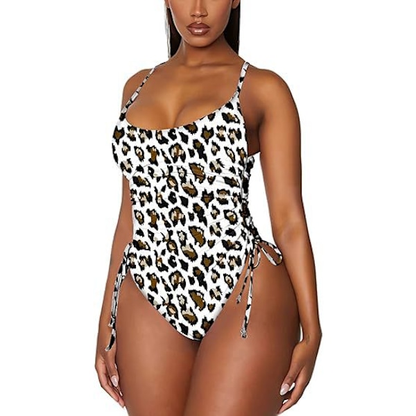 Hot salg dame plisseret højbenet badedragt med mavekontrol Leopard color M