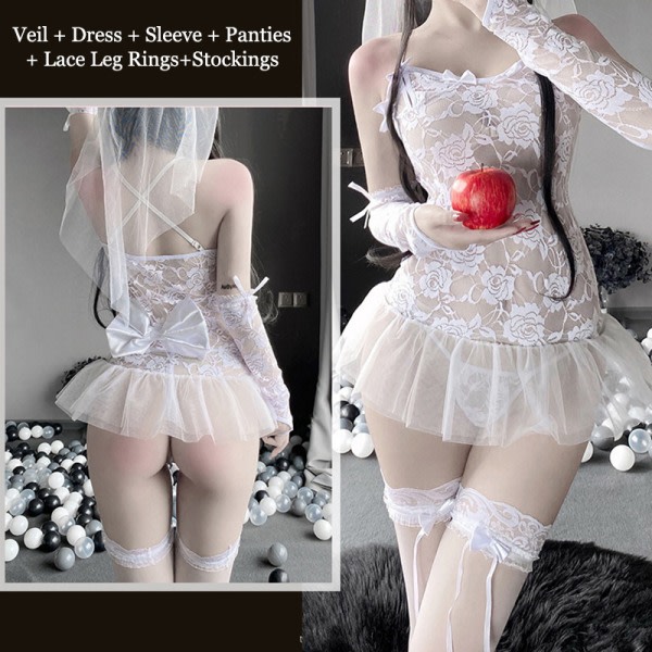 IC Sexig underkläder kostym Brud cosplay prinsessklänning Spets Transp With Socks