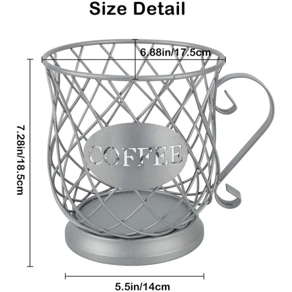 IC Kaffekapslar Kopp Vävd Järntråd Ihålig Förvaring Frukt Grönsakskorg Elegant Picknickbricka Torka Matsoptunna Multifunktion Silver