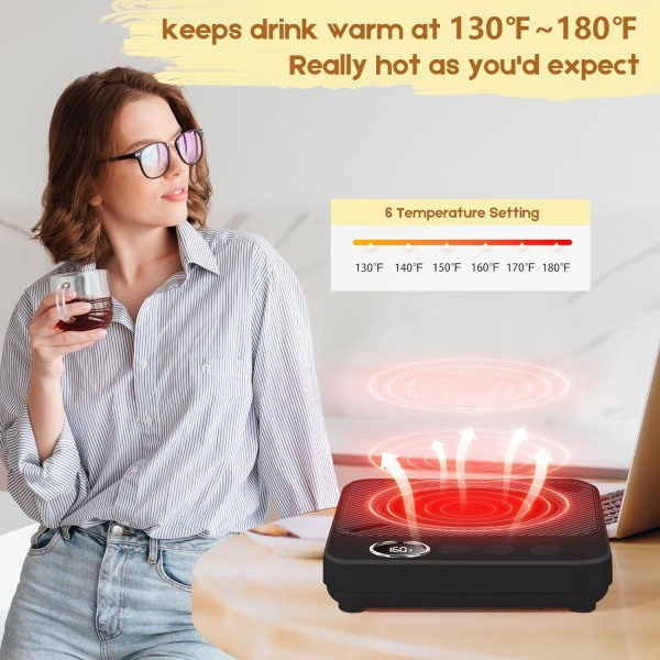 Elektrisk muggvärmare för skrivbord - Automatisk avstängning - Perfekt skrivbordstillbehör - Håll ditt kaffe varmt - Bra födelsedagspresent Rosa