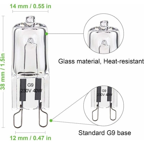 SVKBJROY G9 40W Ugnslampa 300°C Tolerans, G9 Dimbar Halogenlampa Varmvit, G9 Kapsel Filamentlampor 480LM 230V 10-pack