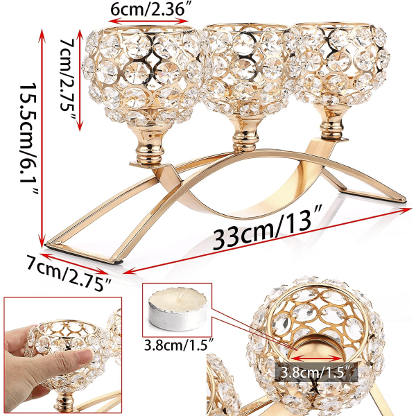 IC 3-haarainen Kristallikynttilänjalka Kulhot Tee-kynttilät Candelabra - Votiivi Kynttilänpidike Koriste Kynttilänjalka Maljakko Kynttilänjalka (Kulta)