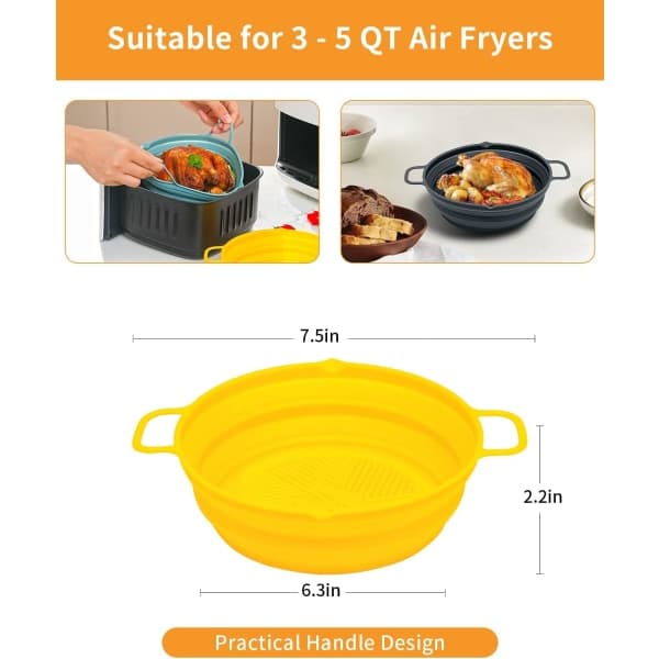 IC 3 stk Air Fryer silikonegryde - foldbar og genanvendelig