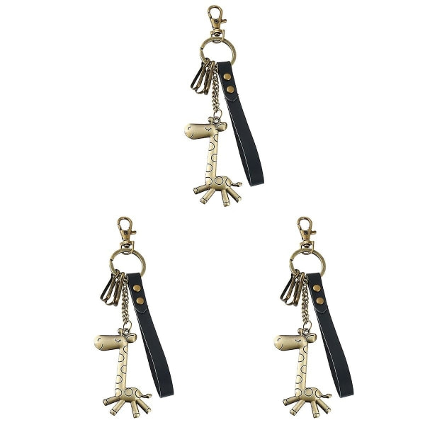 3 stk Retro Giraff Legering Lær Nøkkelring Bilnøkkelring Håndveske Henge Dekorasjon Henge Ornament 3pcs IC