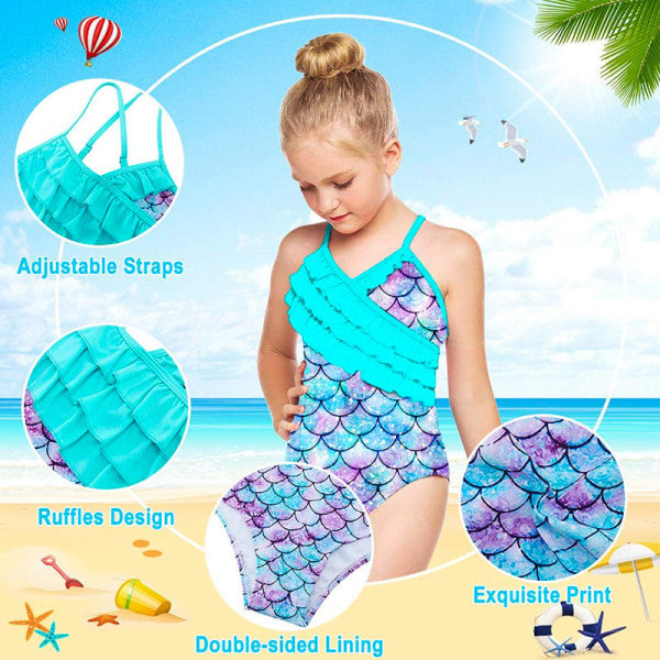 Tyttöjen uimapuku 1 osainen Mermaid Beach Havaijilainen uimapuku tyttöjen uimapuku 5-6 vuotta