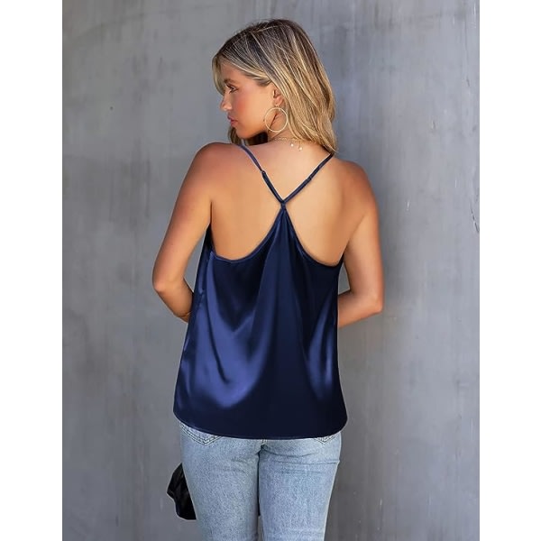 IC Satin Mesh V-kaula-aluspaita naisille Cami Top Silk Camisole Casual Blus (iso)