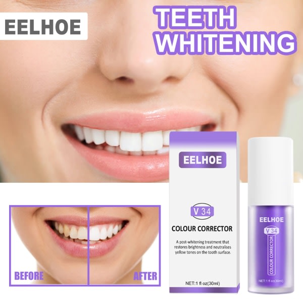 Reparation af tænder, rengøring af munhygien, tandkräm lila + orange