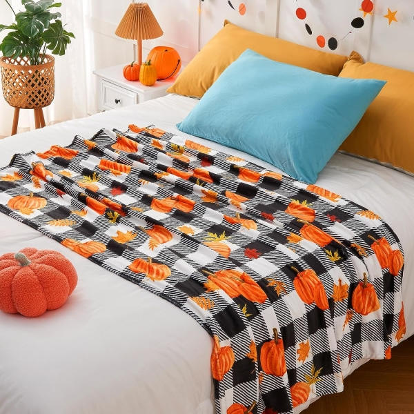 IC Efterårsplaid, Græskarblade Efterårsplaid til Sofa, Rutet Plaid til Efteråret, Nyd Efteråret (50”x60”)