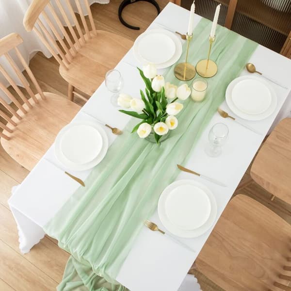 Chiffon Bordløper, Bryllupsborddekorasjon, Tyllbordløper, Lys Grønn, 70cm x 3m