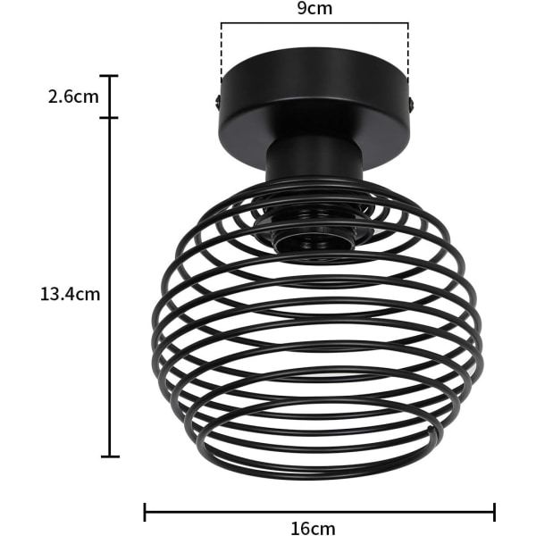 IC Retro Loftlampe Industriel Loftlampe - Retro Sort Smijern Loftlampe E27 Max 40W Indendørslampe Med Skærm Til Stue Soveværelse Gang