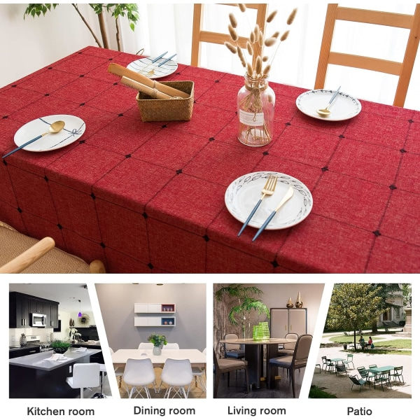 IC Bordduk Broderi Säckväv Kök Matbordsdukar Rustika Bondgårdsdukar för Utomhusfest (Röd, Fyrkantig, 55 x 55 tum)