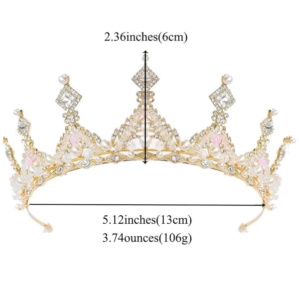 IC Guld Tiara Queen Princess Crown for kvinner og flickor Pearl