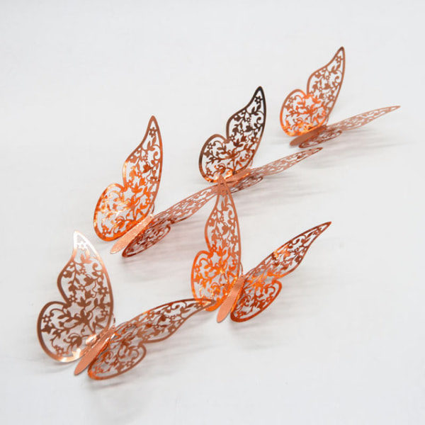 IC 12 stk 3D Butterfly Vægsticker DIY Kunst Rose Gold Glitter Sticker Til Børn Soveværelse Stue Hjem Fest Indretning Metallic