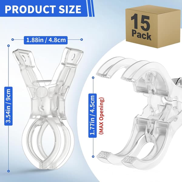 15-pack transparenta klämmor - Multifunktionella klämmor - 9 cm - För dekoration