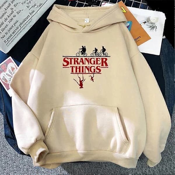 Stranger Things Hettegenser Oversized Genser Med Snorhette Og Kengurulomme For Uformelt Gatebruk Khaki 2XL Khaki 2XL