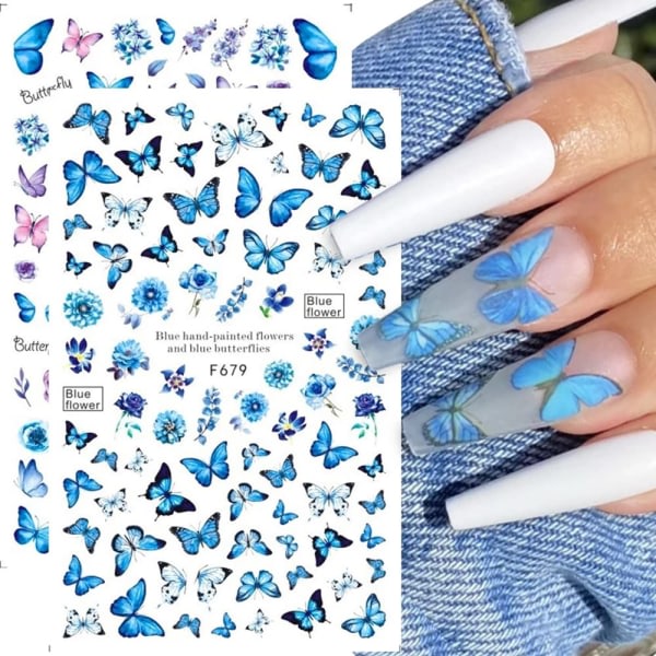 IC Butterfly Nail Art Stickers Dekaler 3D selvhäftande Nagel Dekaler Nail Art Supplies Färgglada Butterfly Flower Nageldekorationer