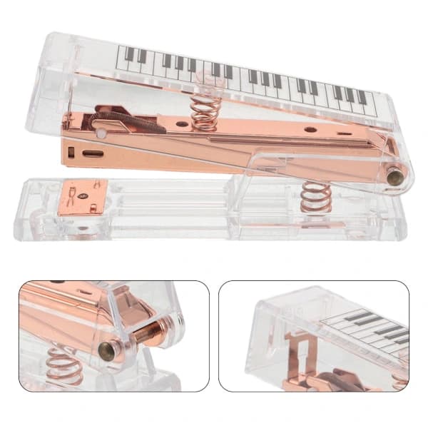 Stapler with Piano Pattern, Transparent, Handheld for Office, Business, Desk, Classroom 1x 1x