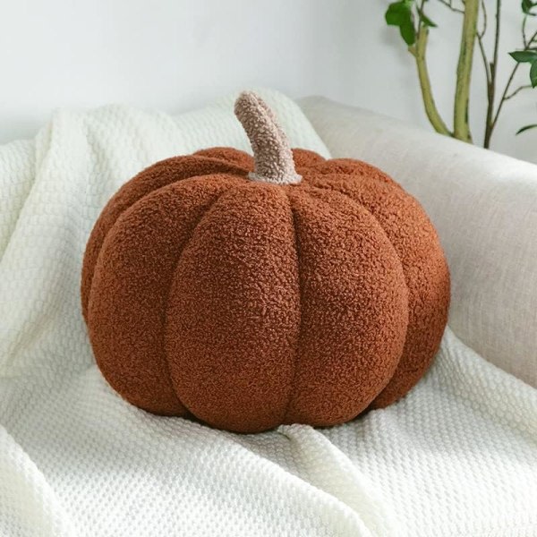 IC 3D Gresskar Pute Gos, Fluffy Gresskar Plysj Dyr Leke, Gresskar Pute Sofa Pute Gresskar for Hjem Innredning Halloween (Brun, 20,32 cm)