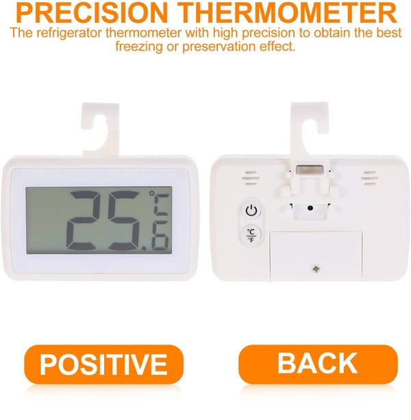 Kylskåps- och frytermometersats om 2, LCD-display, Celsius/Fahrenheit-omkopplare, 3-vägsmontering, för hem, kök, kontor