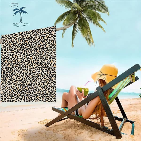 Mikrofiber badehåndklæde leopardprint, hurtigtørrende sandfrit overdimensioneret 75 x 150 cm, blødt absorberende håndklæde til strand, pool, rejser, grøn