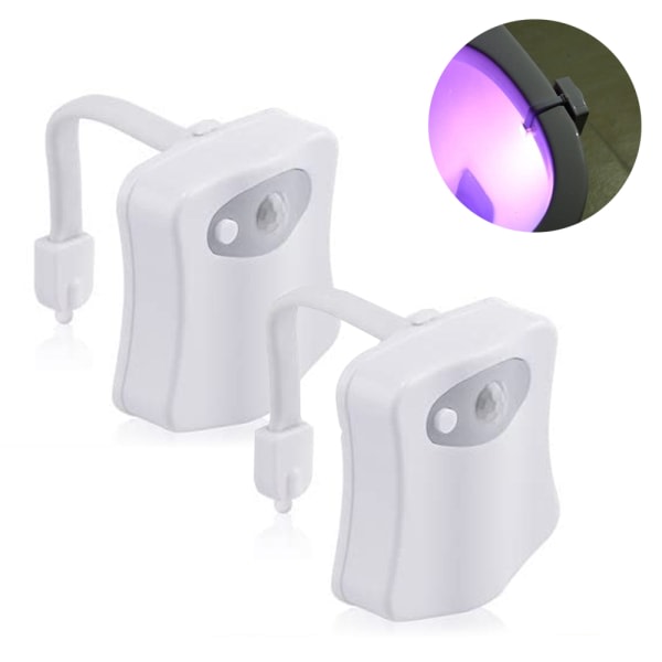 IC Pakke med 2 Toalett Nattlys Bevegelsessensor Aktivert LED-lys 8 Farger Toalettbytte Lysende Nattlampe for Bad