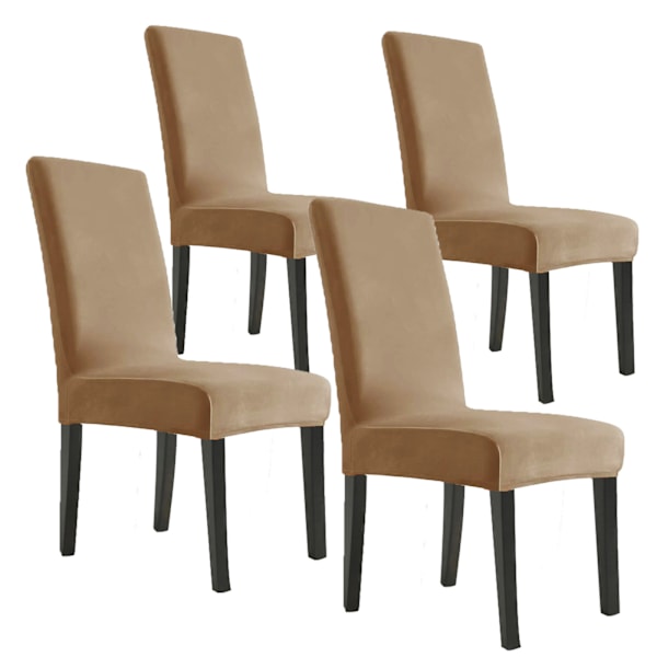 Fløyelsstoltrekk tykk solid farge stoltrekk elastisk fulldekkende stoltrekk restaurant hotell hjem spisebord stoltrekk Camel color four pack Standard high back 45-58cm