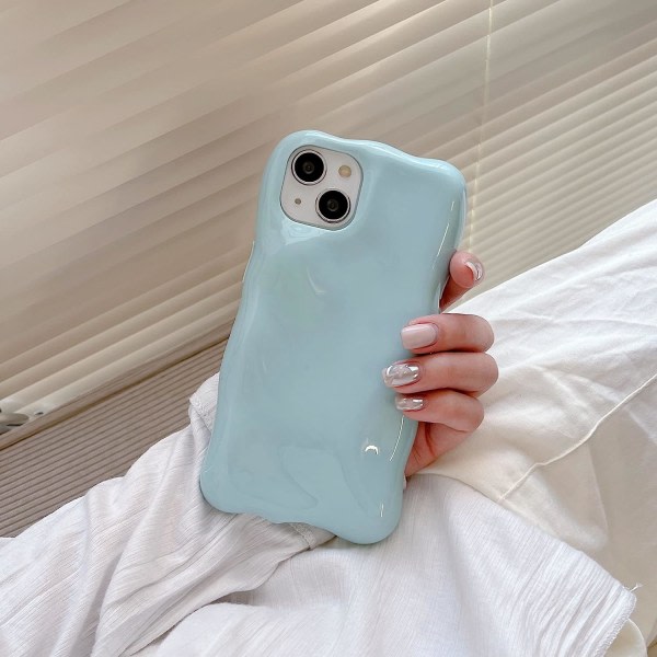 IC iPhone 13Pro søtt deksel, oregelbunden form minimalistisk stil 3D himmelblå farget etui, støtsikkert mykt TPU-deksel for flickor, kvinner