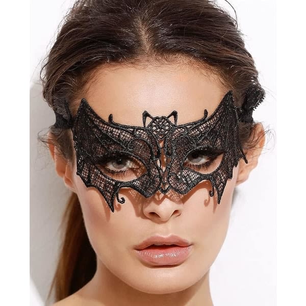 Svart Halloween-maske, Halloween-øyemaske Maske for maskerade for kvinner Maske for maskerade Flaggermusblonde 1 stk