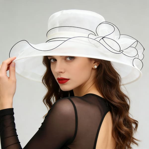 Damesommer Solhat, Tynd Mesh Hat i Fransk Stil, Bred Skygge, Åndbar Mesh Hat - Hvid White