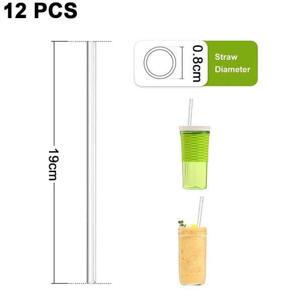 IC Återanvändbara sugrör i glas, sugrör av klart glas, - perfekt för smoothies, milkshakes, te, juice