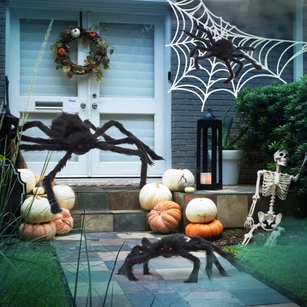 IC 6-delad Halloween-spindeldekoration, jättespindel med röda ögon, Halloween inomhus- och utomhusfestdekoration Uteplats Yard Gräsmatta Trädgård