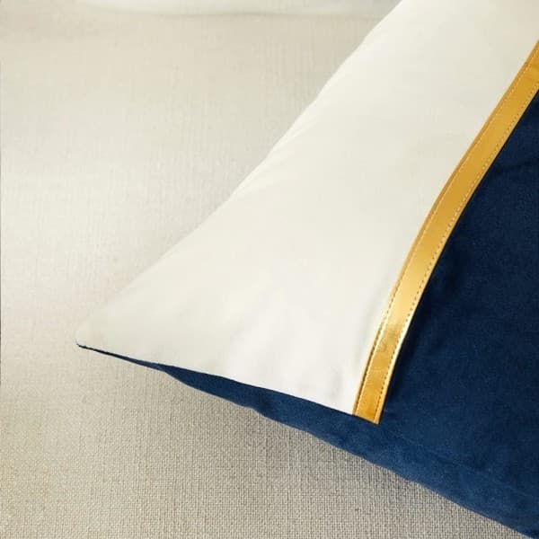 2-pack Marinblå Dekorativa Kuddfodral 18x18 tum för Soffa i Vardagsrummet, Sammet Patchwork med Guldläder, Lyx 45x45 cm