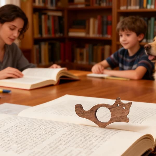 Boksidehållare i trä, kattformad, lättviktig läsaccessoar i svart valnöt för bokälskare, läsning, resor, studier