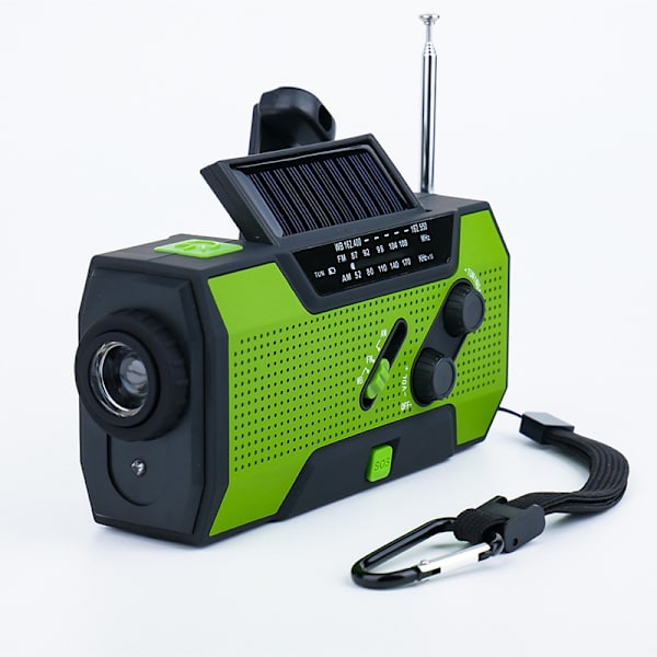Solpaneler Håndsvinget FM AM NOAA Radio Bærbar Lommelygte Bordlampe Mobiltelefon USB Oplader Powerbank Udendørs LED Lys, 2000mAh Green