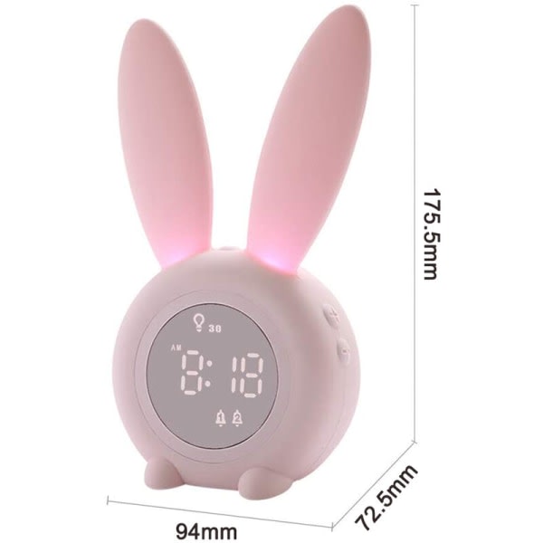 IC Rosa söt kaninväckarklocka Multifunktionstemperaturdisplay Uppladdningsbar sängväckarklocka med röstaktiverat nattljus,