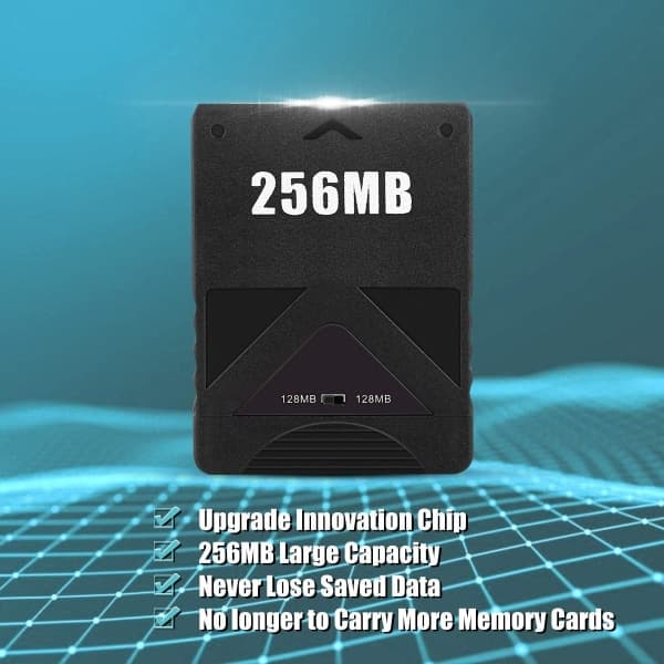 IC PS2 minnekort 256 MB, PS2 minnekortadapter, fungerer med både standard