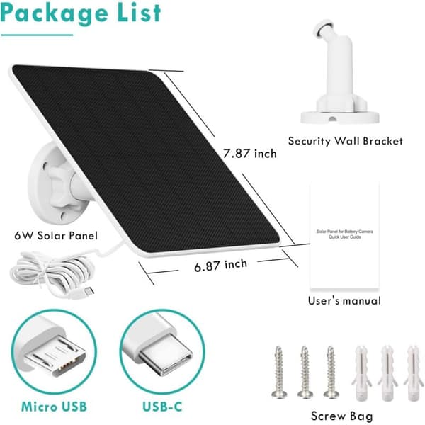 6W USB Solcellepanel for sikkerhetskamera med 3 meter kabel Kompatibel med overvåkingskamera DC 5V Oppladbart