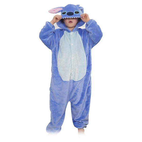 Barns Stitch Onesie Djurpyjamas, Halloween Cosplay En Delig Pyjamas Cartoon Outfits Blå 140cm