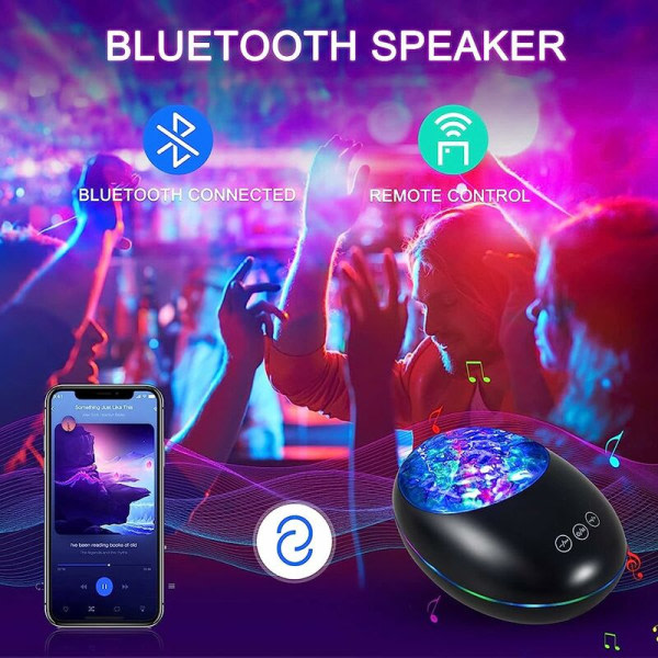 IC Projektiolämpy yövalona, kaukosäätimellä ja ajastimella, USB-ladattava, Bluetooth-projektiolämpy 8 väritilalla ja 8 luonnonmelodialla lapsille
