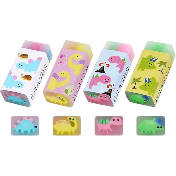 Plastic Eraser, 4 Pcs Cube Dinosaur Erasers, Cute Eraser Collection Set 2B Eraser