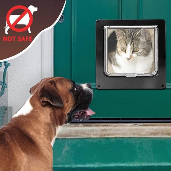 Sort magnetisk kattelem med passage - til katte og små hunde - manuel skydedør til væg/træ/dør