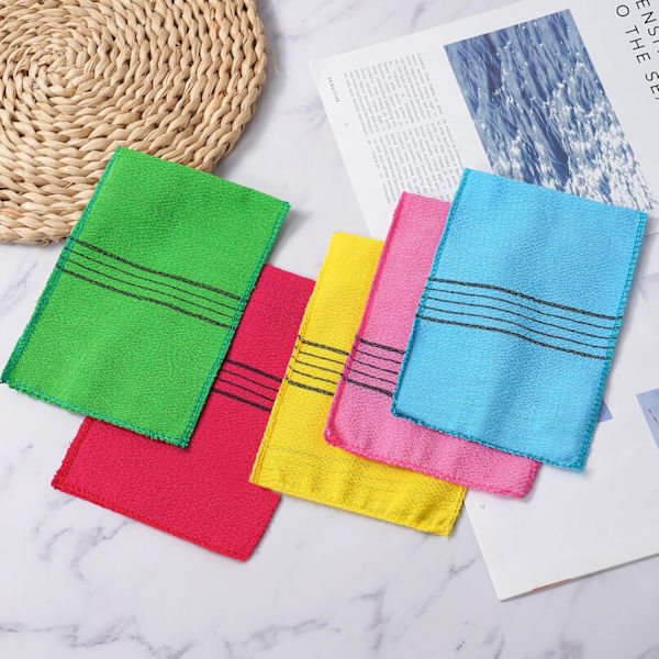 Pcs Asian Exfoliating Handsker, Dobbeltsidede Koreanske Exfoliating Handsker, Body Scrubbing Handsker til Bad SPA Exfoliating Vanter, Døde Hudfjernelse Handsker Green, yellow, pink, blue, rose red 5 pcs