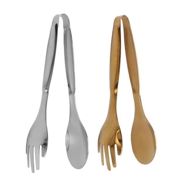 2-pack Sked Gaffel Tänger Små Rostfria Serveringstänger Matklämma Salladsbar för Bakverk Buffé Kökstillbehör