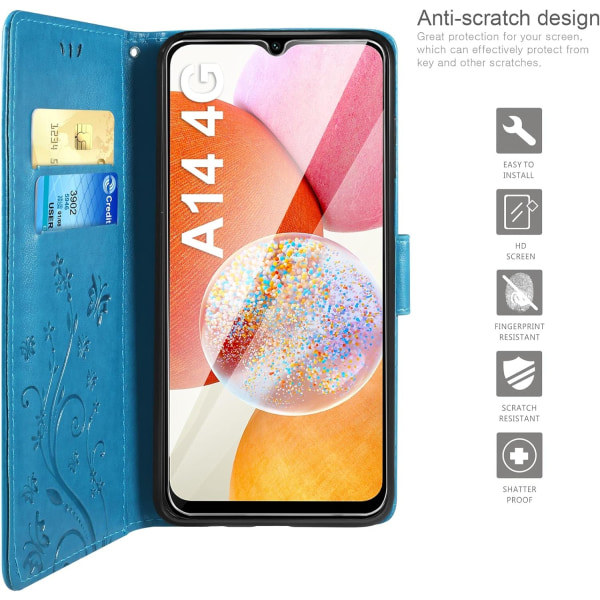 1 stk. Telefondeksel Kompatibel med Samsung Galaxy A14 5G / A14 4G Deksel og skjermbeskytter, Flip Wallet Telefondeksel Deksel - Lys Rosa