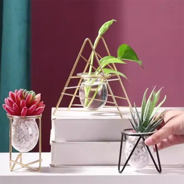 IC Terrarium blomvas för hemmet Hydroponisk vas glasbehållare Black Triangle stil